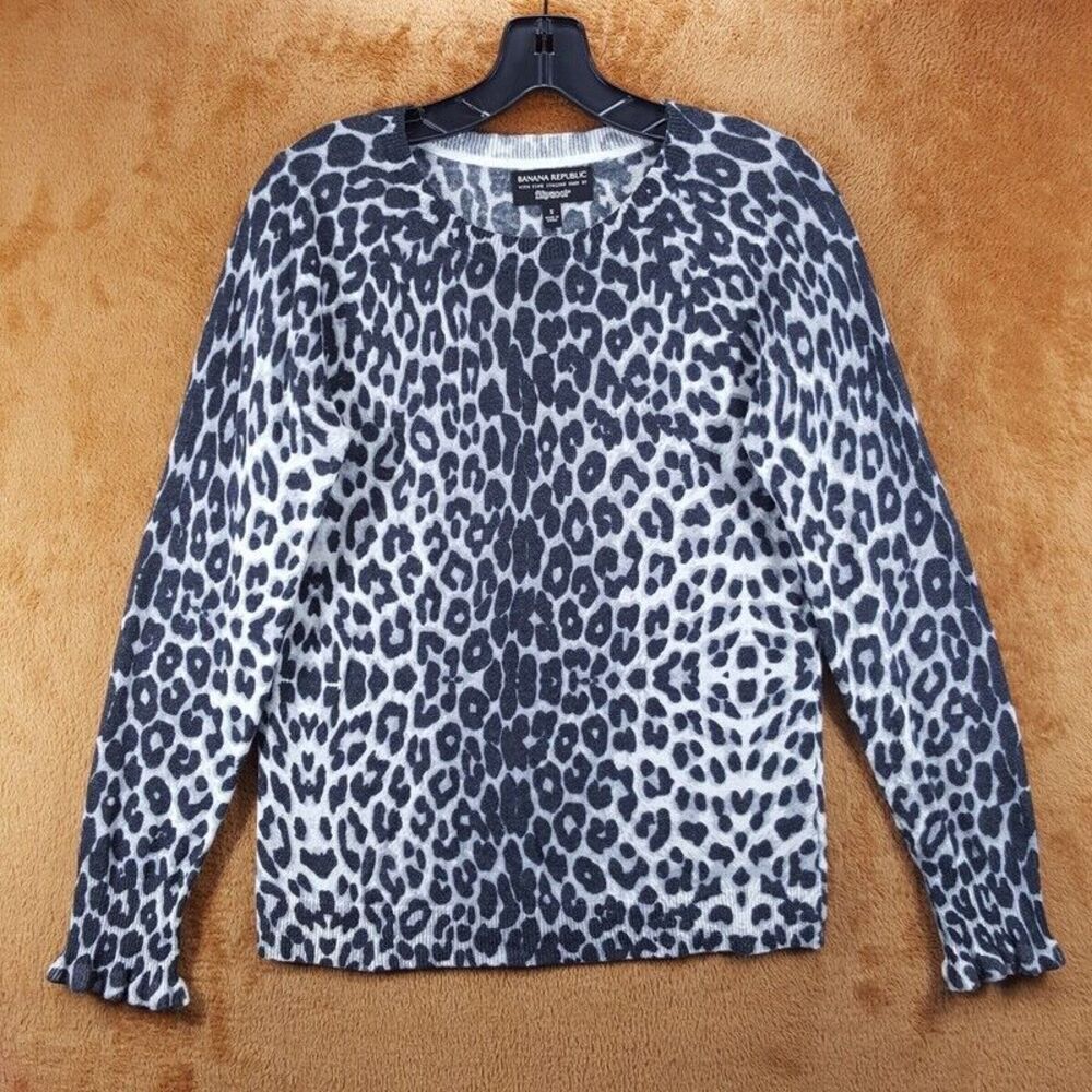 BANANA REPUBLIC Sweater Womens Small Gray Leopard Merino Wool Blend FILPUCCI